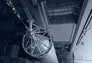A liquid rocket fuel tank is lifted into place